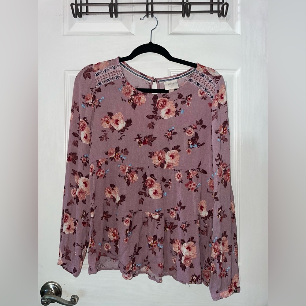 Knox Rose Mauve Floral Long-Sleeve Blouse